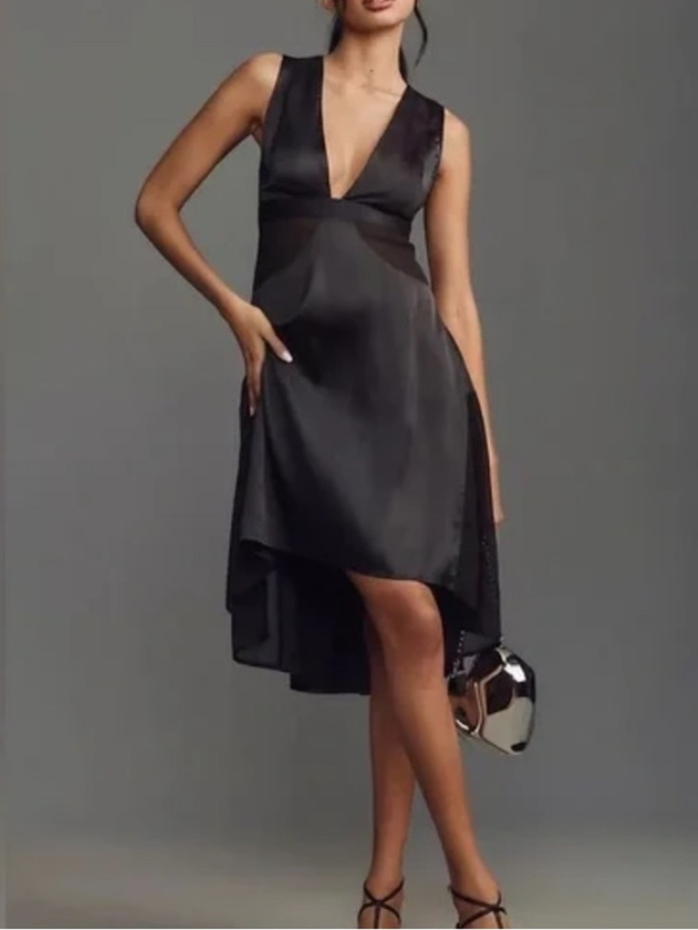 By Anthropologie Sheer Harness Dress Size small black mesh satin